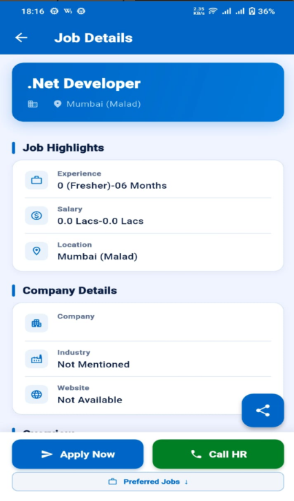 NaukriSunshine Android app — recruiter chat screen
